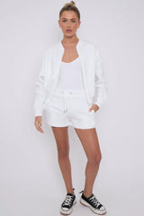 Bomber Neck Zip Through Top and  Shorts Loungewear Set-0