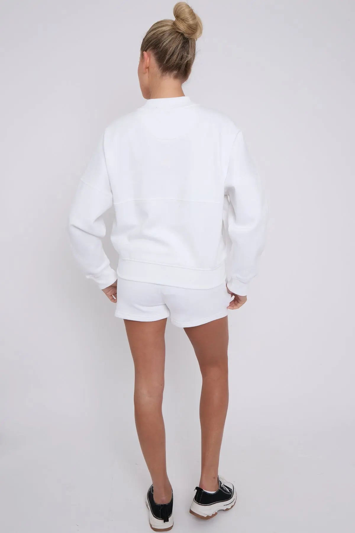 Bomber Neck Zip Through Top and  Shorts Loungewear Set CICAY