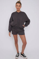 Bomber Neck Zip Through Top and  Shorts Loungewear Set CICAY