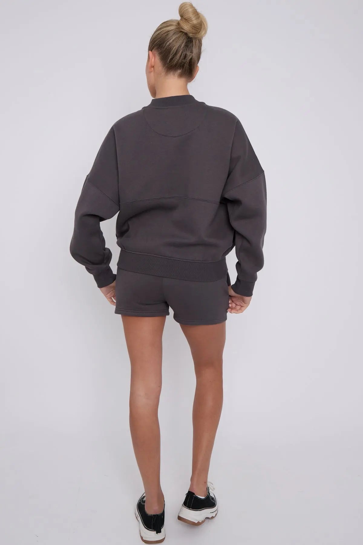 Bomber Neck Zip Through Top and  Shorts Loungewear Set CICAY