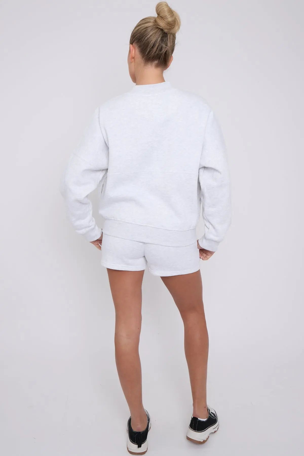 Bomber Neck Zip Through Top and  Shorts Loungewear Set Cicay