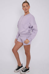 Bomber Neck Zip Through Top and  Shorts Loungewear Set Cicay