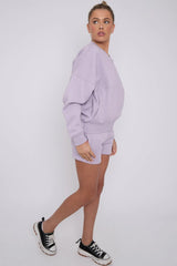 Bomber Neck Zip Through Top and  Shorts Loungewear Set Cicay