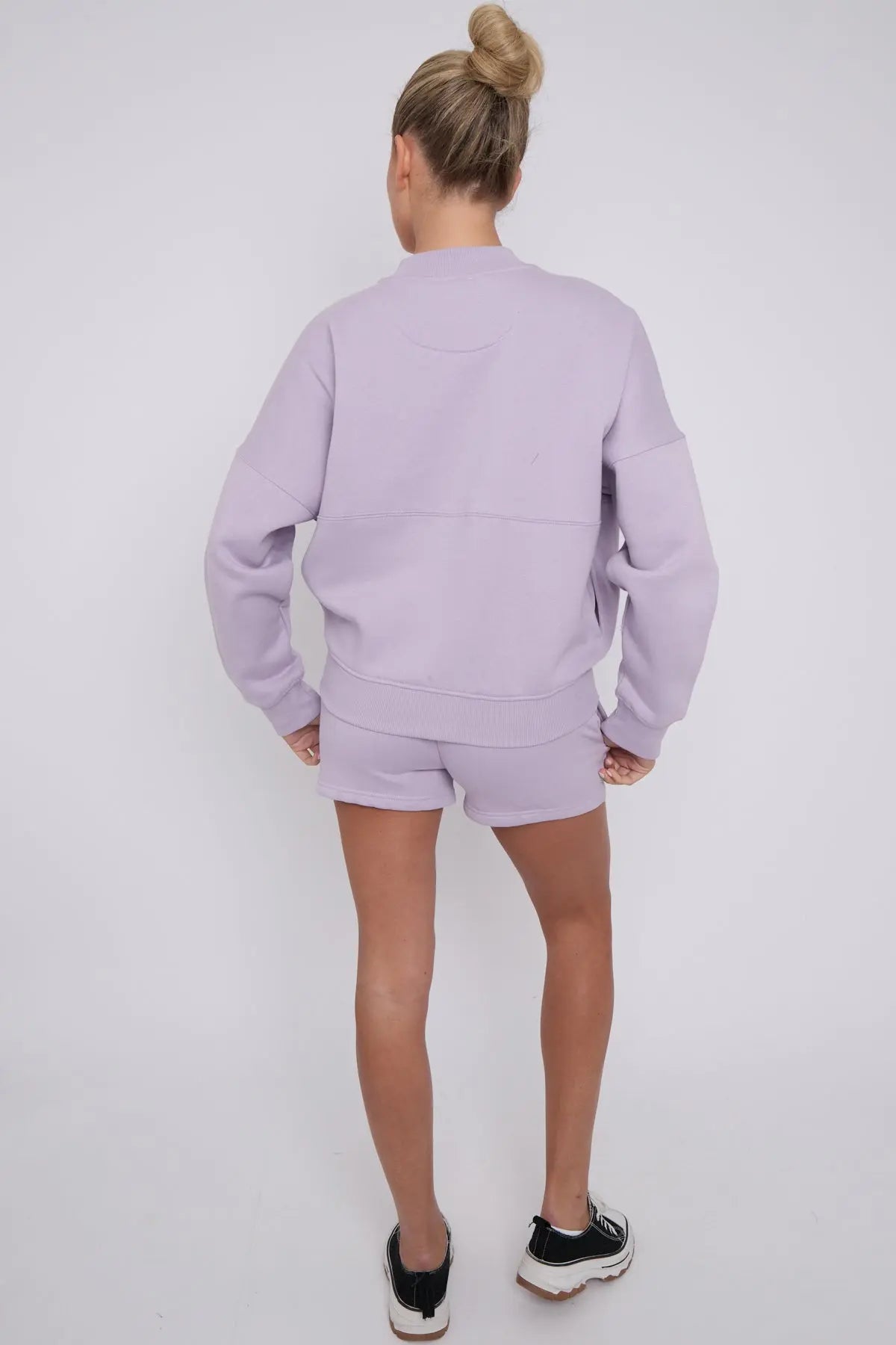 Bomber Neck Zip Through Top and  Shorts Loungewear Set Cicay