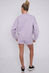 Bomber Neck Zip Through Top and  Shorts Loungewear Set Cicay