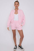 Bomber Neck Zip Through Top and  Shorts Loungewear Set Cicay