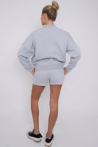Bomber Neck Zip Through Top and  Shorts Loungewear Set Grey Cicay
