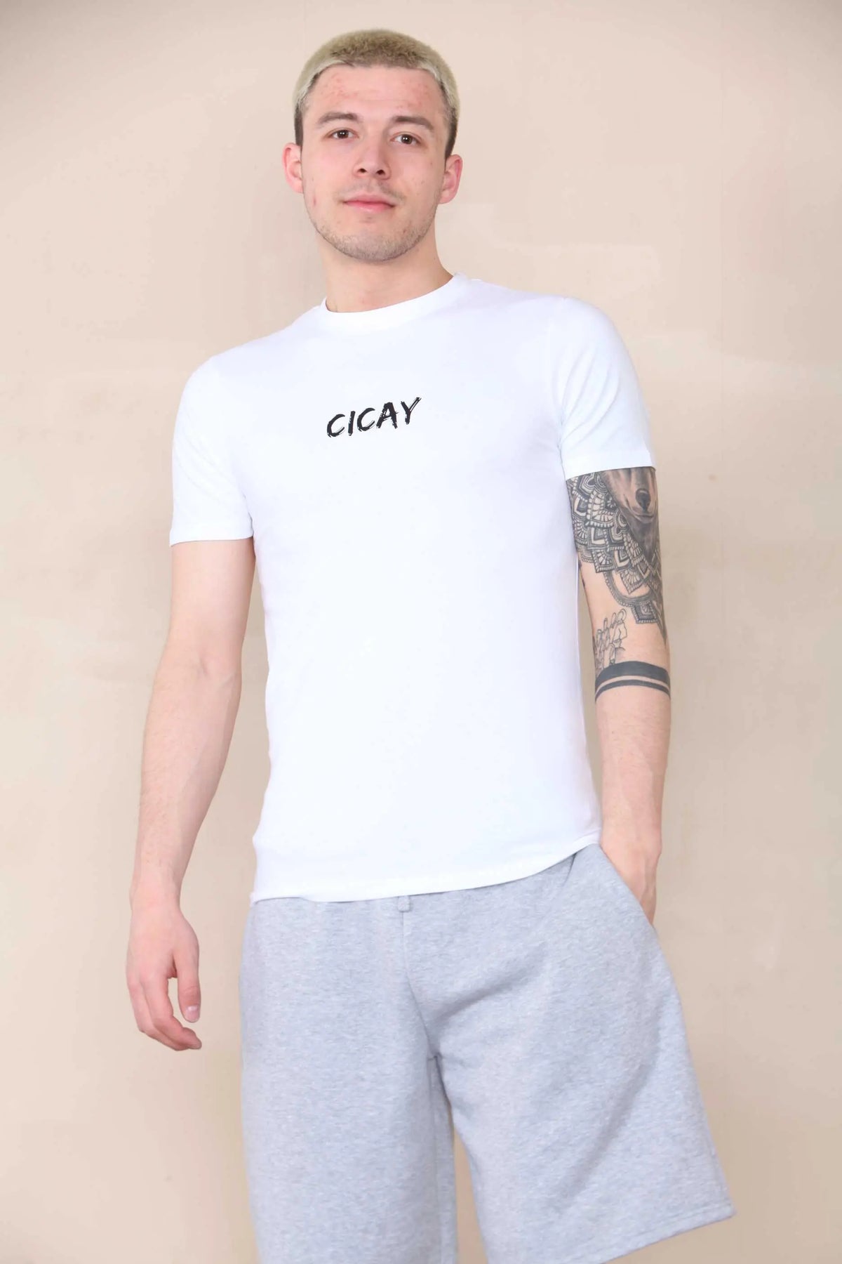 CICAY PRINT Muscle Fit T-Shirt - Print size (8x3) - White Cicay