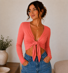 Women's Tie Knot Shrug Crop Top in Coral