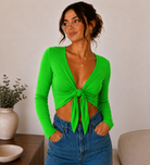 Women's Tie Knot Shrug Crop Top in Jade Green