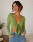 Women's Tie Knot Shrug Crop Top in Khaki