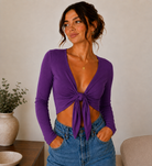 Women's Tie Knot Shrug Crop Top in Purple