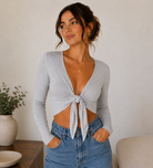 Women's Tie Knot Shrug Crop Top in Silver