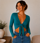 Women's Tie Knot Shrug Crop Top in Teal