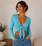 Women's Tie Knot Shrug Crop Top in Turquoise