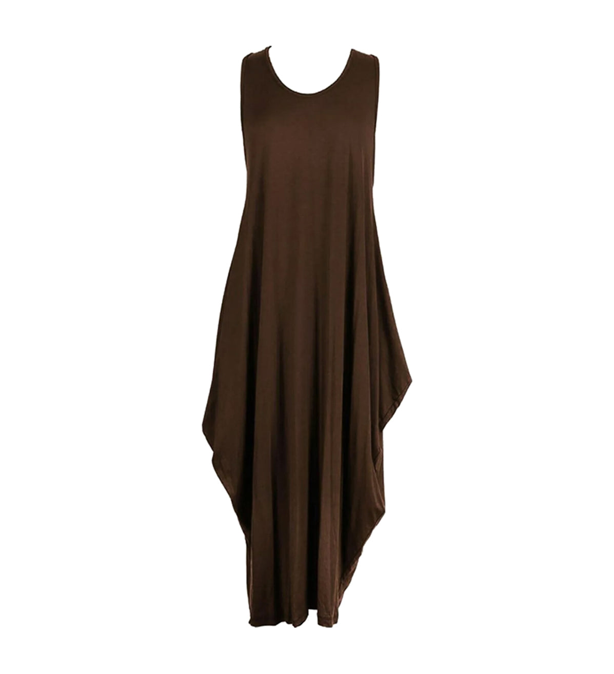Women's Sleeveless Hanky Hem Maxi Dress in Brown