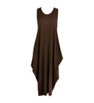 Women's Sleeveless Hanky Hem Maxi Dress in Brown