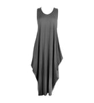 Women's Sleeveless Hanky Hem Maxi Dress in Charcoal