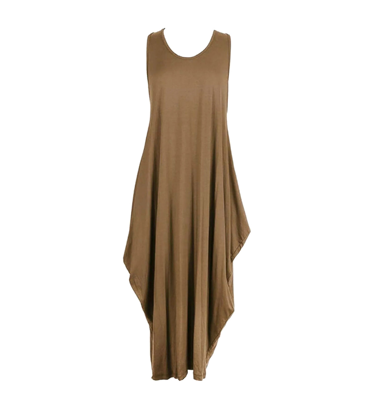 Women's Sleeveless Hanky Hem Maxi Dress in Mocha