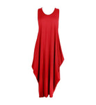 Women's Sleeveless Hanky Hem Maxi Dress in Red
