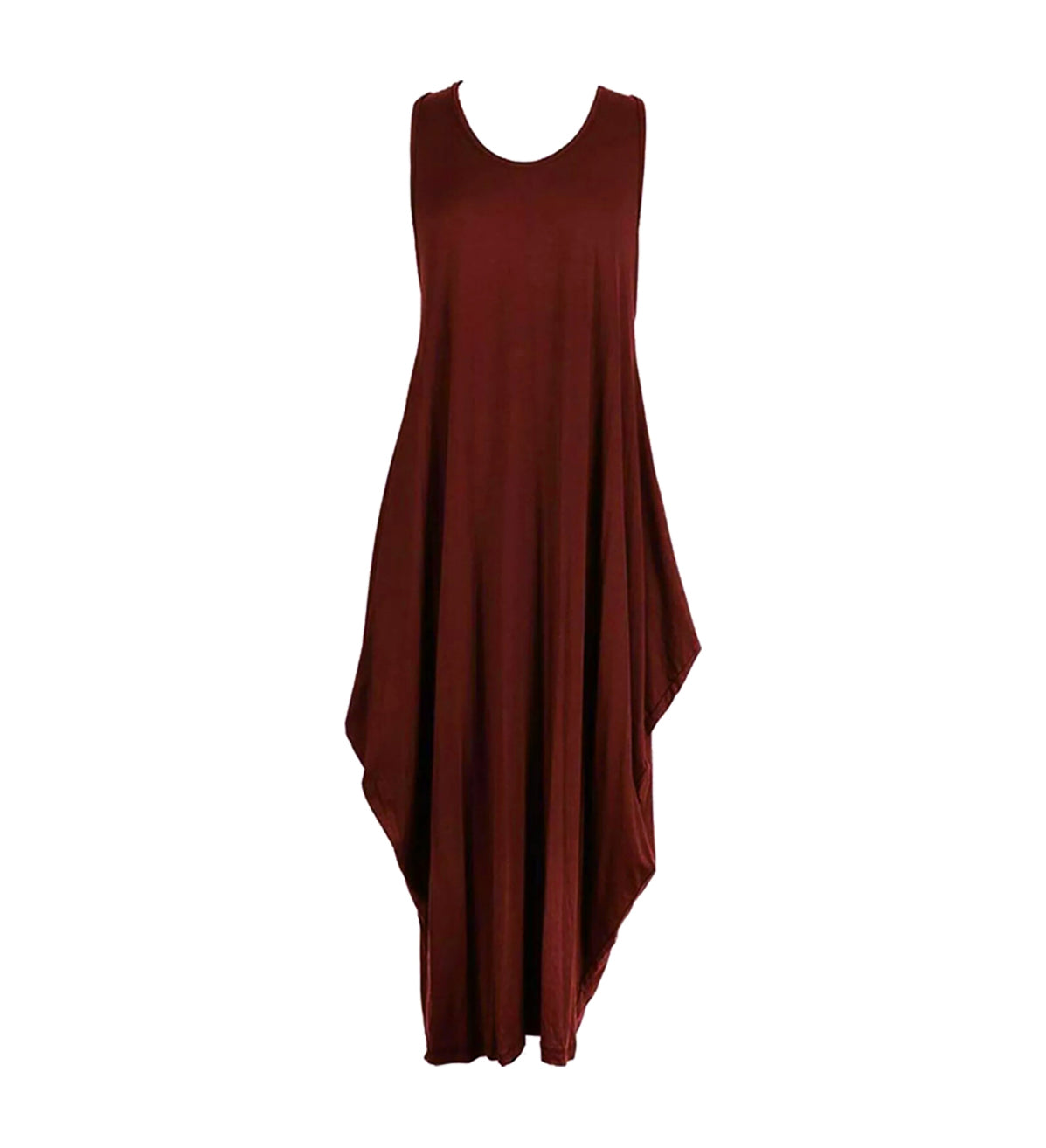 Women's Sleeveless Hanky Hem Maxi Dress in Wine