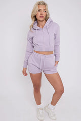 Cropped Ruched Waist Zipper Hoodie and Shorts Loungewear Co-Ord Set CICAY