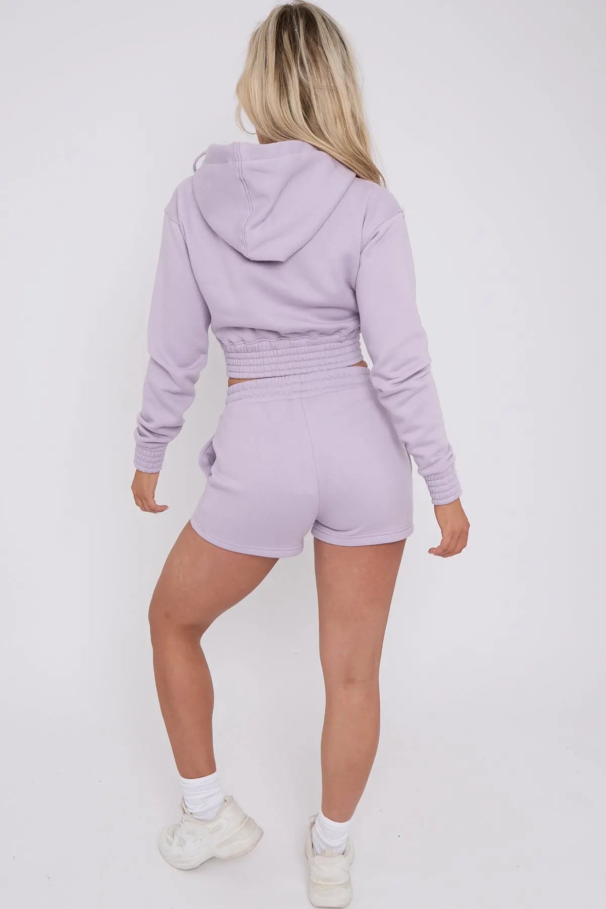 Cropped Ruched Waist Zipper Hoodie and Shorts Loungewear Co-Ord Set CICAY