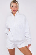 Half Zip Sweat Shirt Top And Shorts Loungewear Set in Fleece