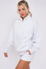 Half Zip Sweat Shirt Top And Shorts Loungewear Set in Fleece CICAY