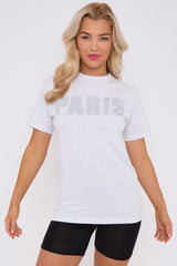 Diamante Paris Regular Fit Round Neck  Rhinestone Embellished T-Shirt