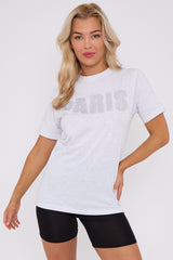 Diamante Paris Regular Fit Round Neck  Rhinestone Embellished T-Shirt