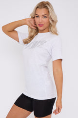 Diamante Paris Regular Fit Round Neck  Rhinestone Embellished T-Shirt