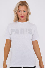 Diamante Paris Regular Fit Round Neck  Rhinestone Embellished T-Shirt