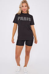 Diamante Paris Regular Fit Round Neck  Rhinestone Embellished T-Shirt