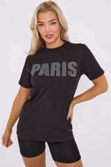 Diamante Paris Regular Fit Round Neck  Rhinestone Embellished T-Shirt