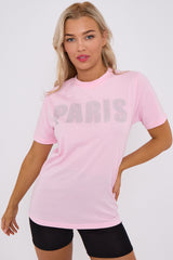 Diamante Paris Regular Fit Round Neck  Rhinestone Embellished T-Shirt