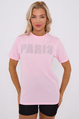 Diamante Paris Regular Fit Round Neck  Rhinestone Embellished T-Shirt