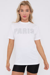 Diamante Paris Regular Fit Round Neck  Rhinestone Embellished T-Shirt