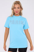 Diamante Paris Regular Fit Round Neck  Rhinestone Embellished T-Shirt