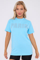 Diamante Paris Regular Fit Round Neck  Rhinestone Embellished T-Shirt