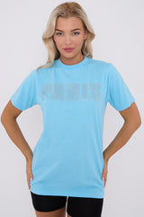 Diamante Paris Regular Fit Round Neck  Rhinestone Embellished T-Shirt