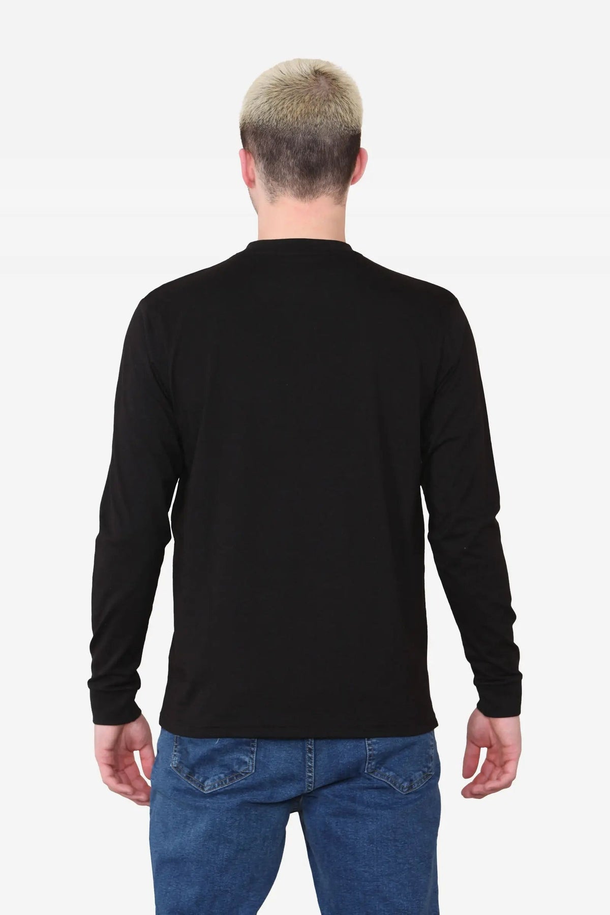 Long Sleeve Crew Neck T-shirt - Black For Men-1