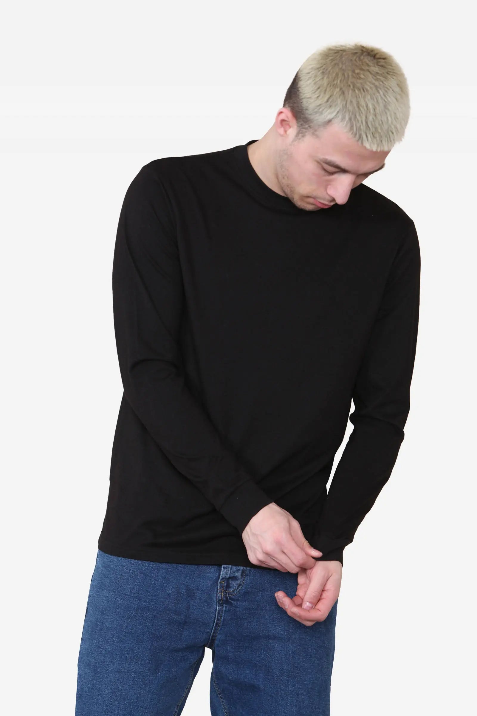 Long Sleeve Crew Neck T-shirt - Black For Men Cicay