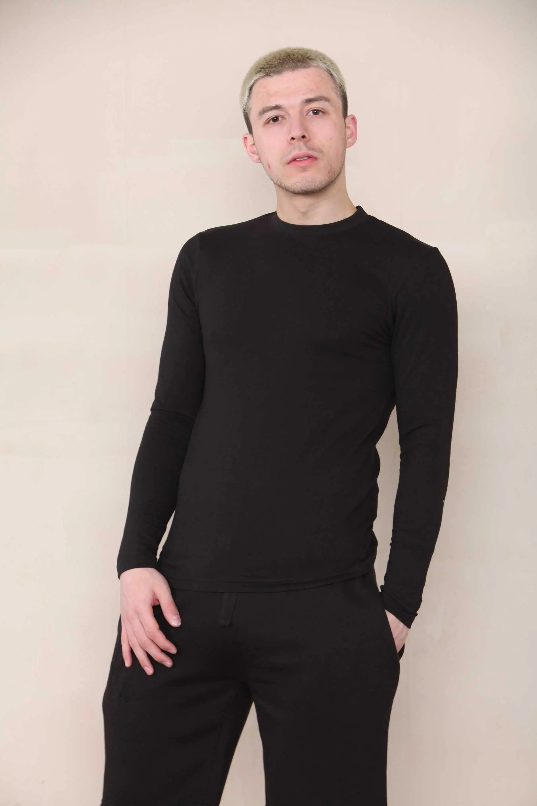 Long Sleeve Muscle Fit T-shirt - BLack Cicay