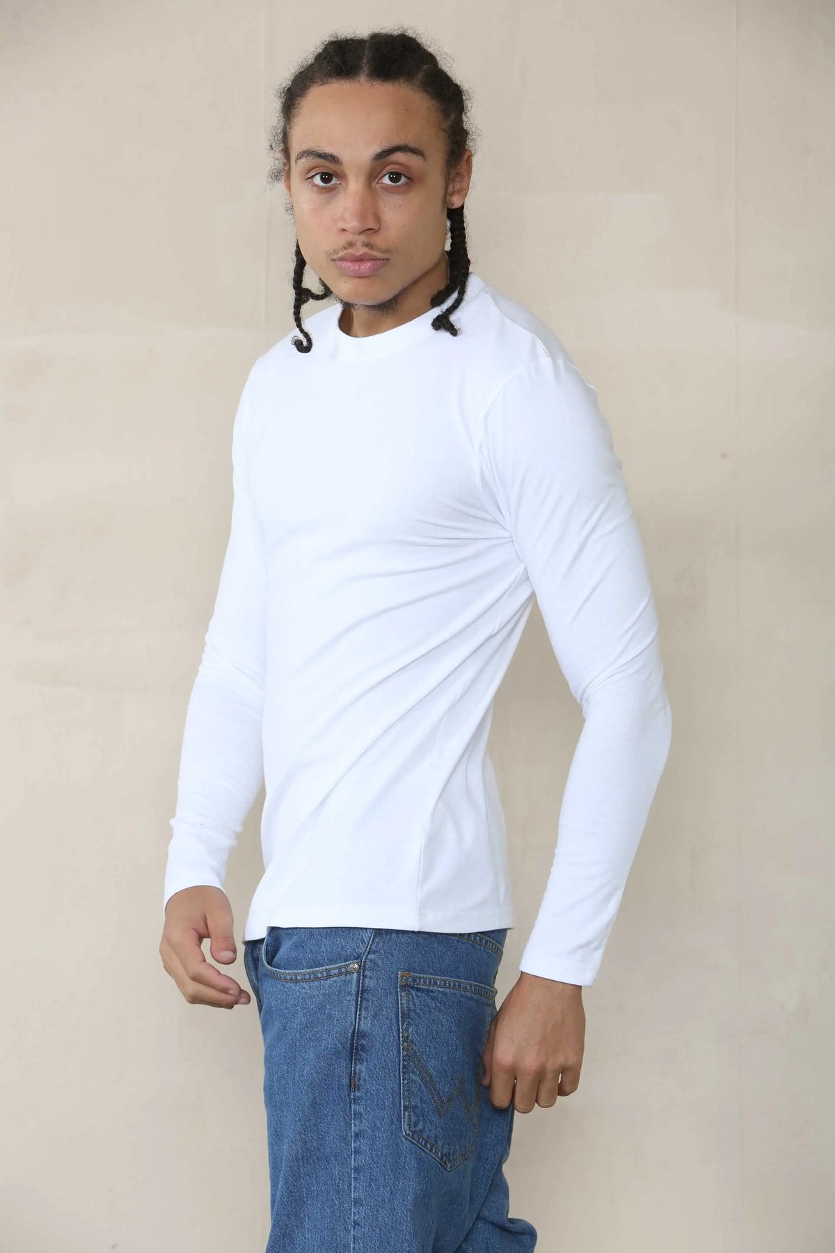 Long Sleeve Muscle Fit T-shirt - White Cicay
