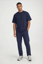 Open Hem Drawstring Joggers - navy