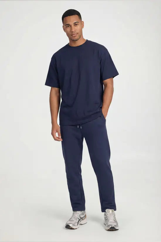 Open Hem Drawstring Joggers - navy
