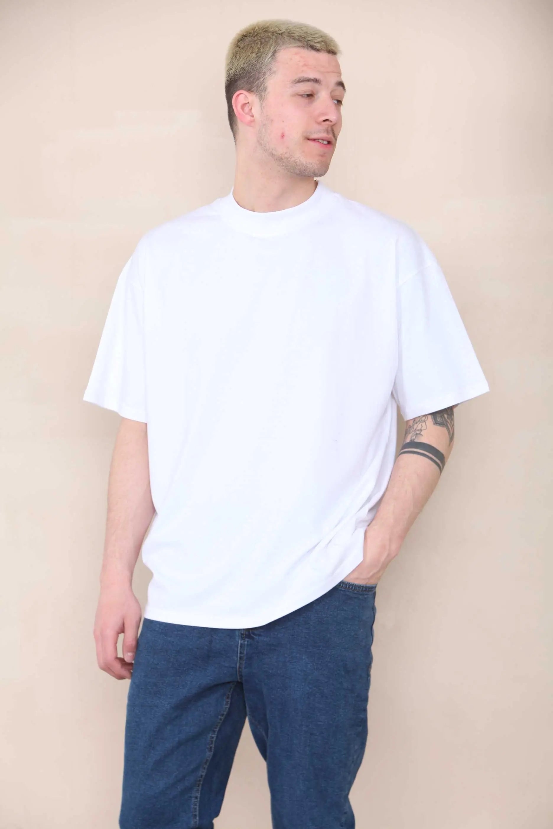 Oversized Extended Neck T-shirt - White For Men Cicay