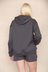 Oversized Pullover Hoodie and Short Loungewear Set Charcoal Grey Cicay