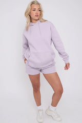 Oversized Pullover Hoodie and Short Loungewear Set Charcoal Grey Cicay